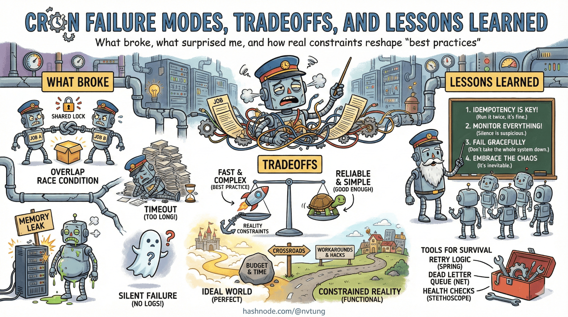 Cron Failure Modes, Tradeoffs, and Lessons Learned